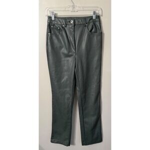 7 For‎ All Mankind High Waist Faux Leather Pants Fly Zip Green Woman's XS